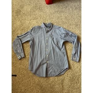 Ralph Lauren Men's Blue Checked Button Down Shirt 15.5 34/35 Classic Fit Cotton